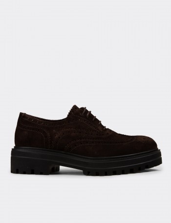 Women's Brown Suede Leather Oxford Shoes