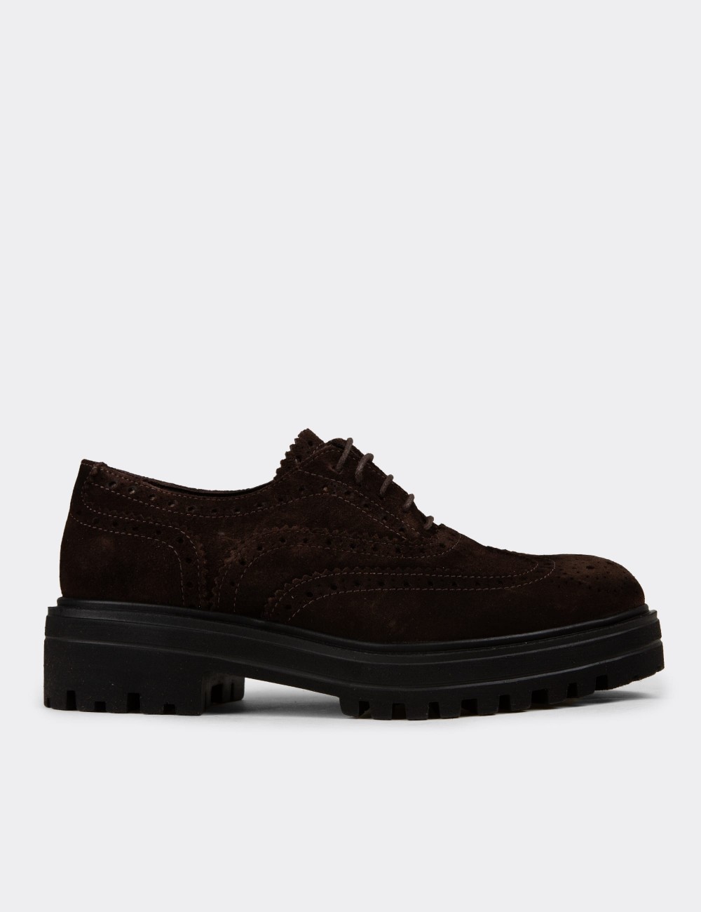 Women's Brown Suede Leather Oxford Shoes - 01418ZKHVE05