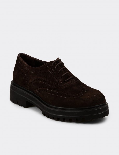 Women's Brown Suede Leather Oxford Shoes