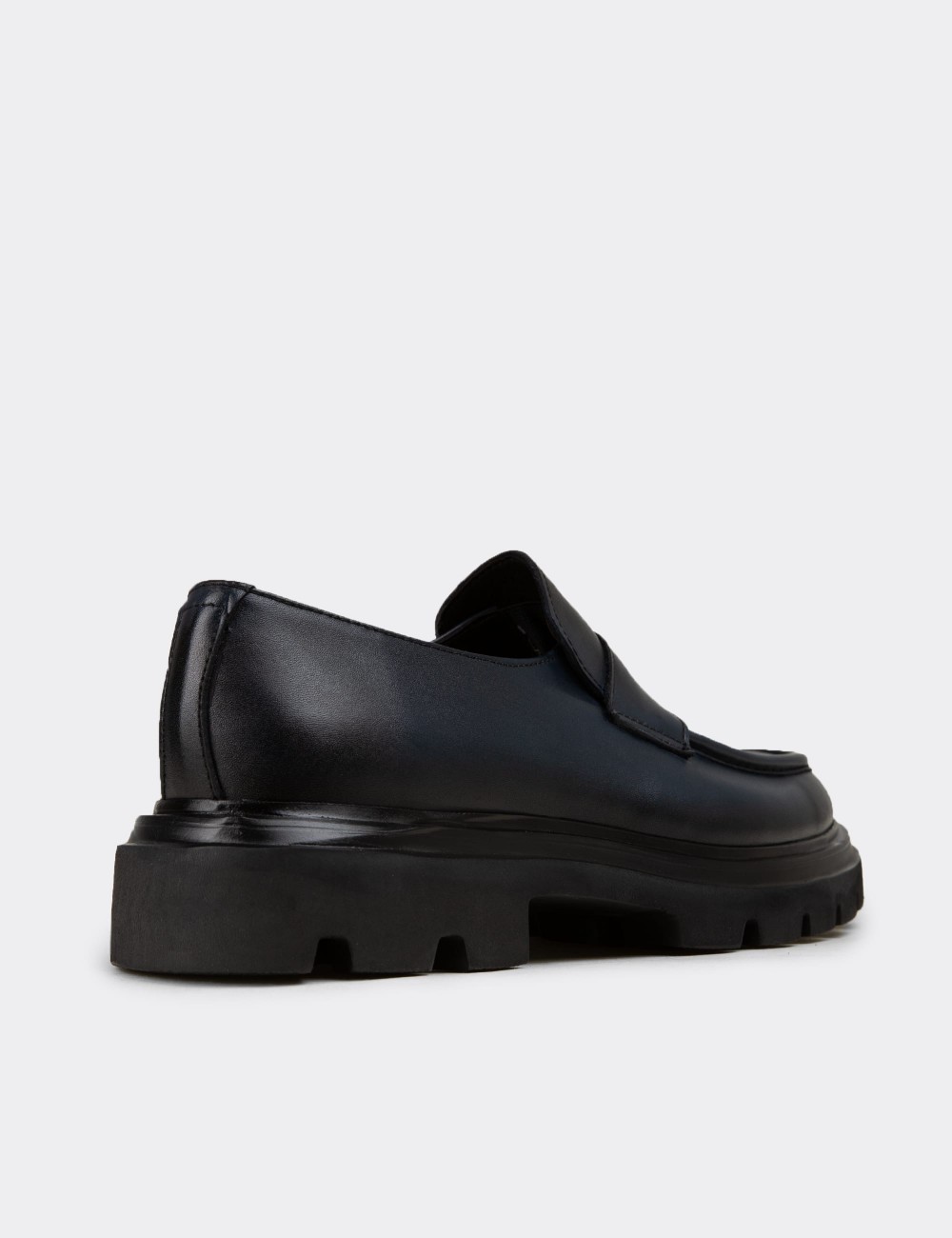 Men's Navy Leather Loafers - 01980MLCVE02