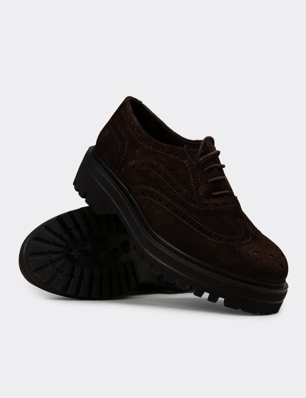Women's Brown Suede Leather Oxford Shoes - 01418ZKHVE05