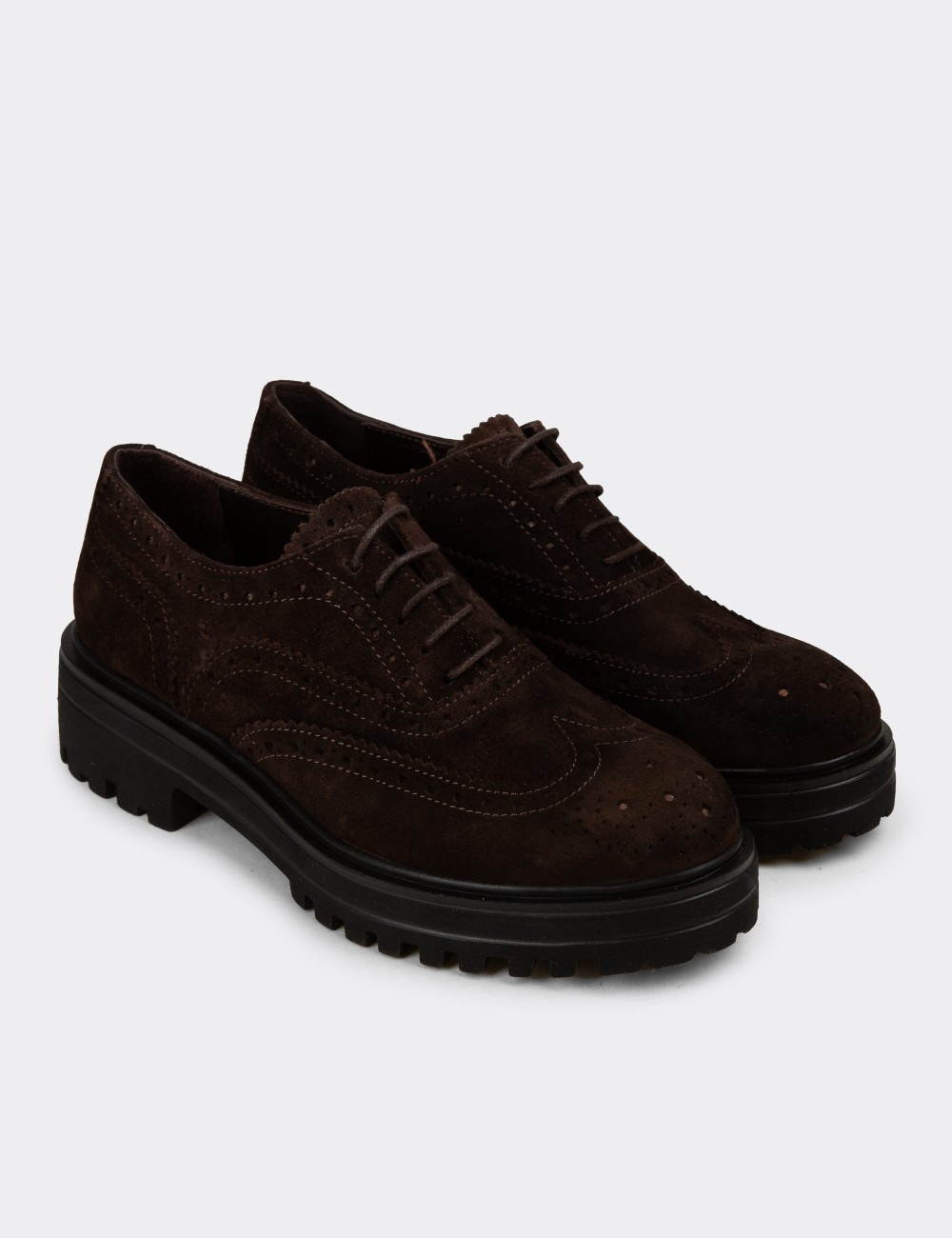 Women's Brown Suede Leather Oxford Shoes - 01418ZKHVE05
