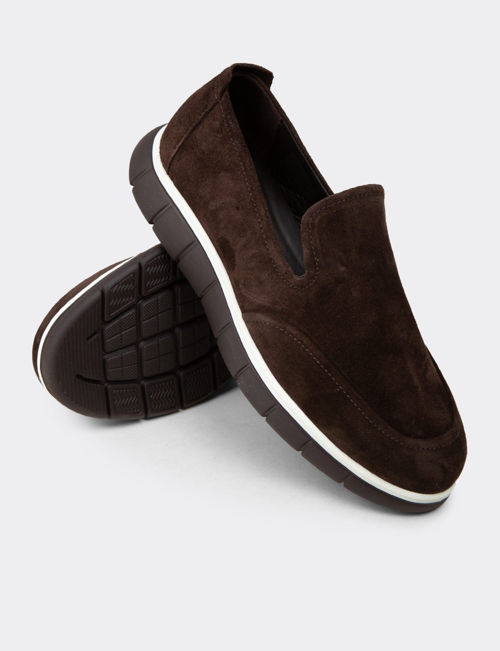 Men's Brown Suede Leather Loafers - 02044MKHVE03