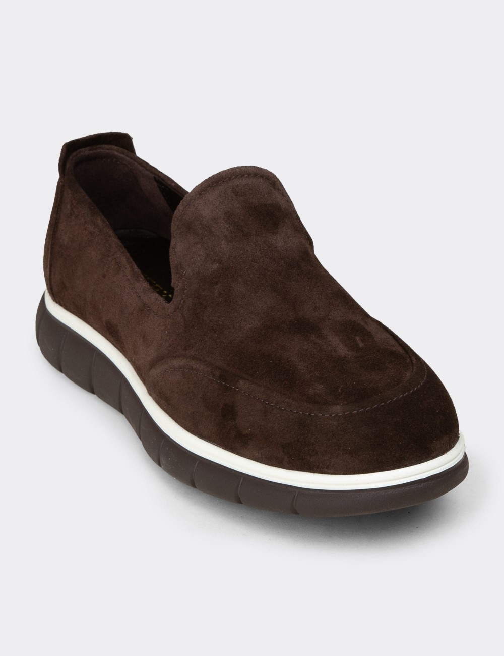 Men's Brown Suede Leather Loafers - 02044MKHVE03