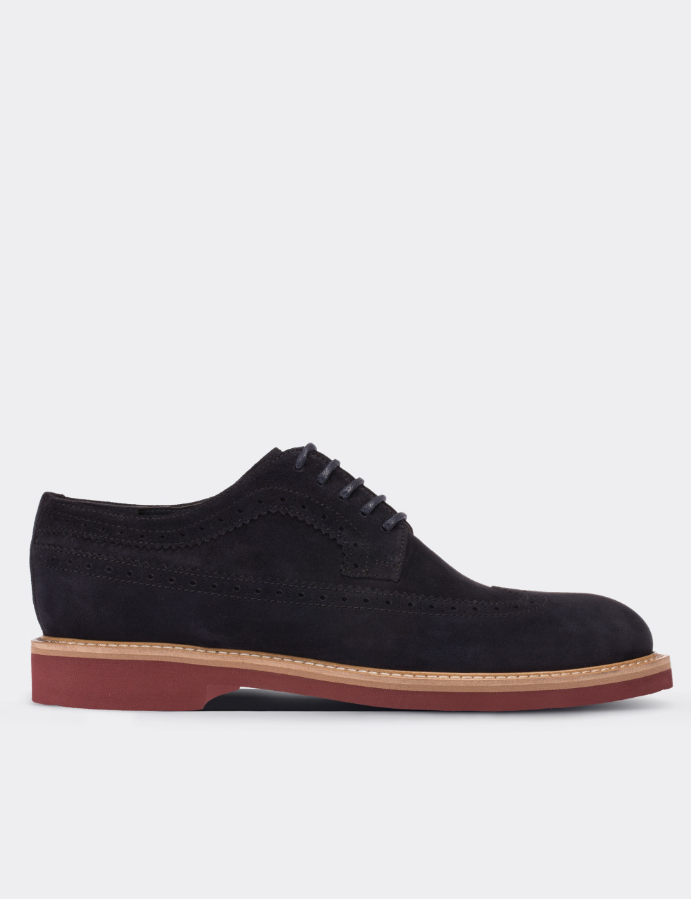 Navy Suede Leather Lace-up Shoes - 01293MLCVE30