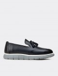 Men's Navy Leather Loafers with Tassels