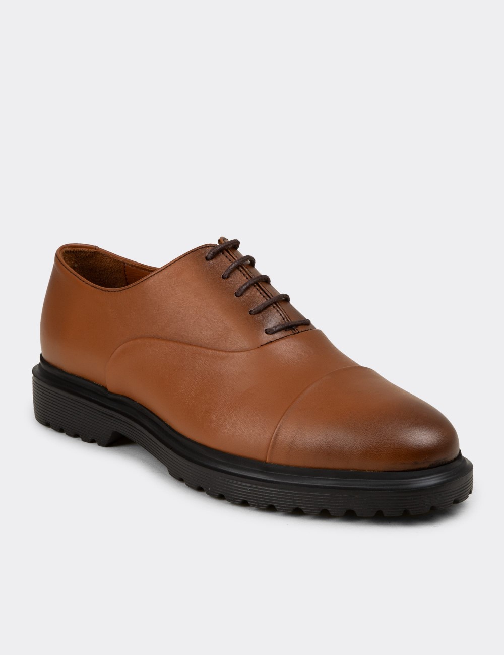 Men's Tan Leather Lace-Up Shoes - 01026MTBAE04