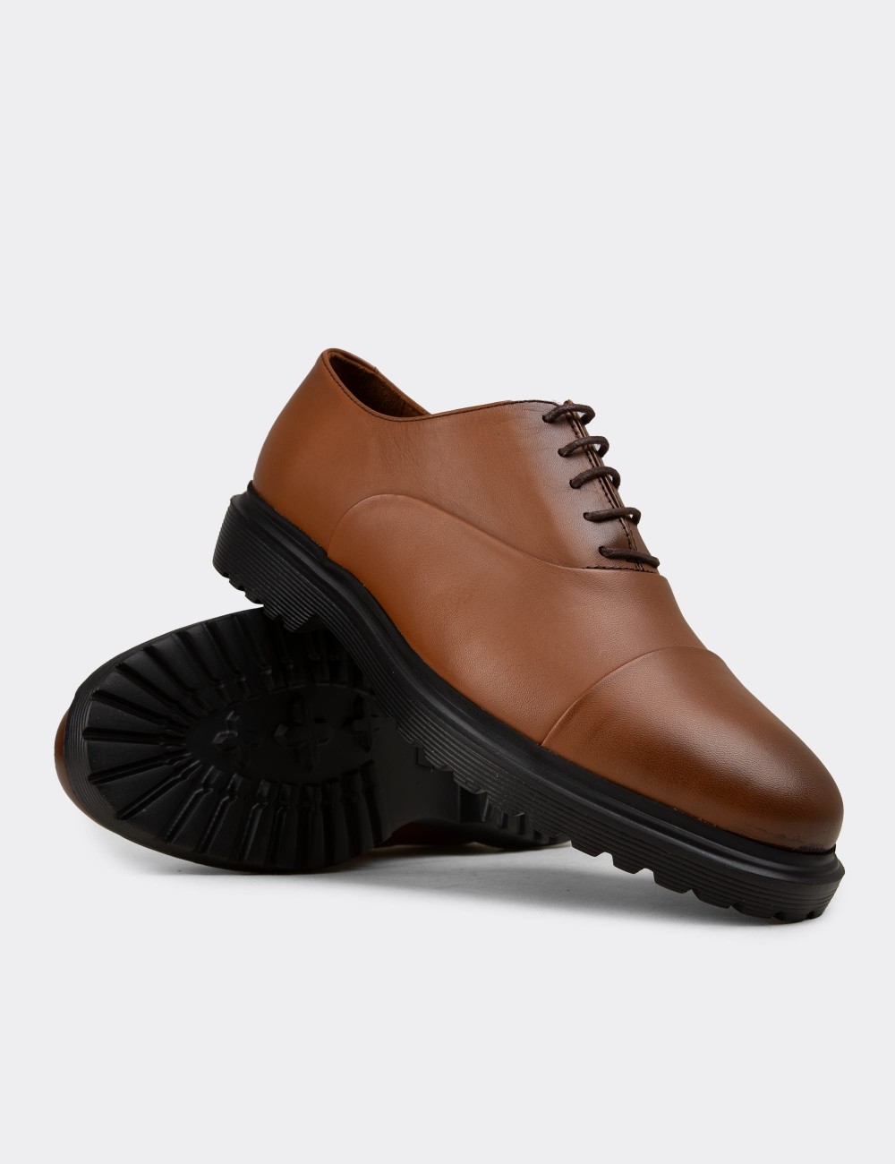 Men's Tan Leather Lace-Up Shoes - 01026MTBAE04