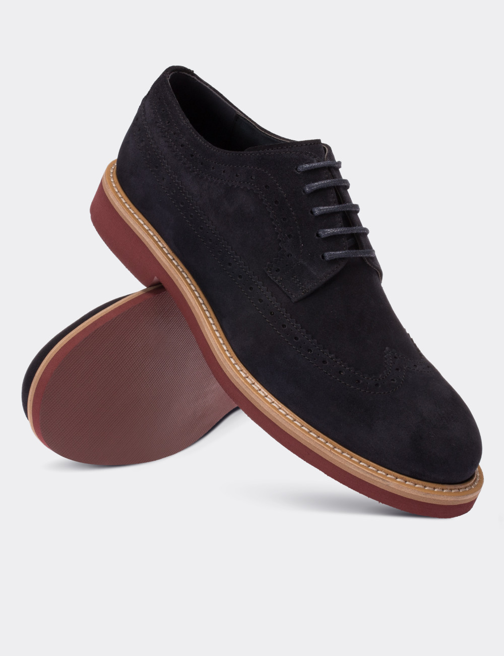 Navy Suede Leather Lace-up Shoes - 01293MLCVE30