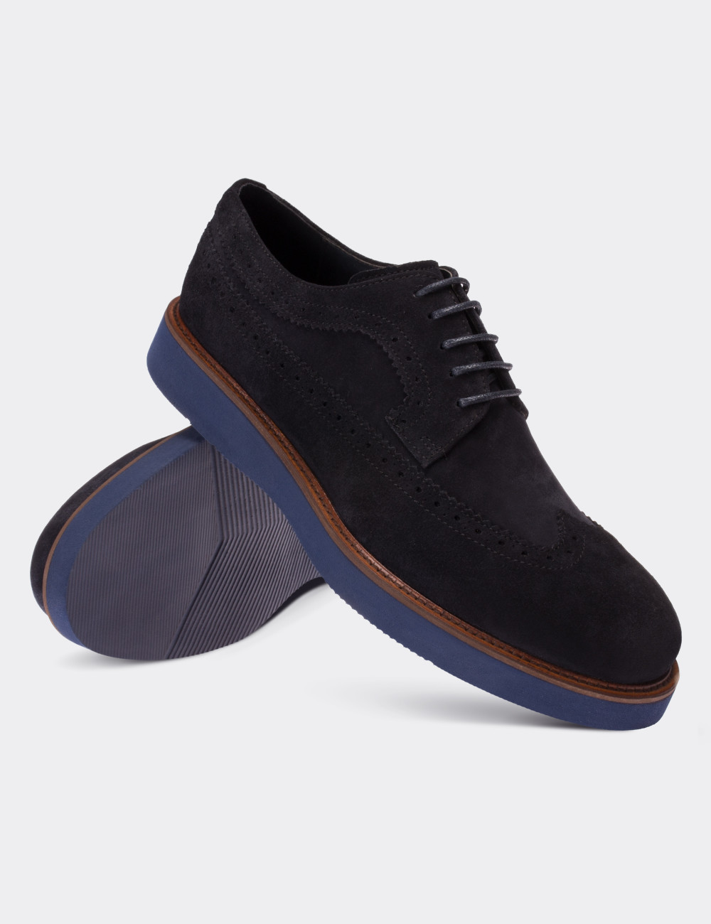 Navy Suede Leather Lace-up Shoes - 01293MLCVE29