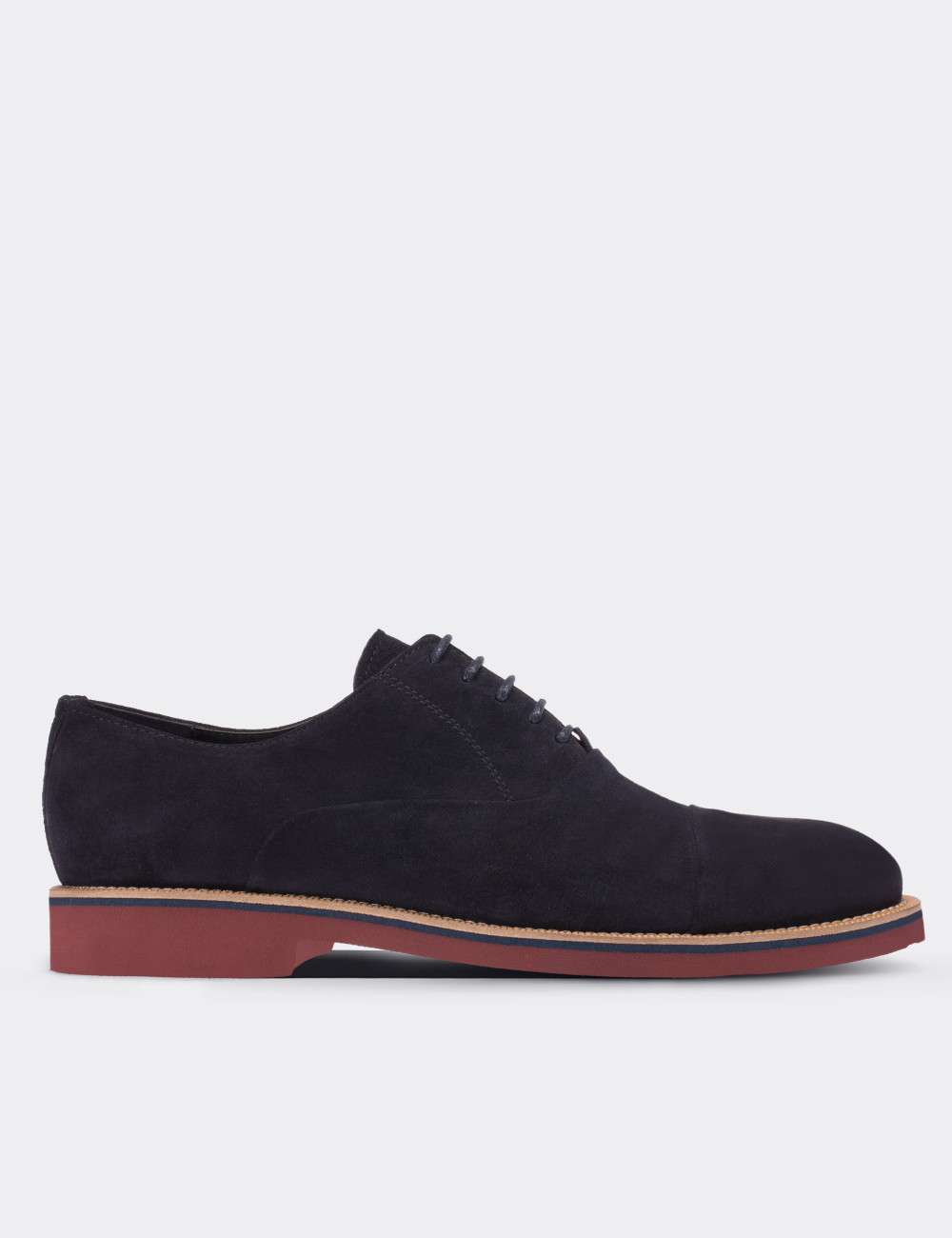 Navy Suede Leather Lace-up Shoes - 01590MLCVE04