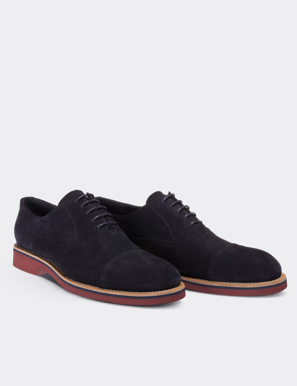 Navy Suede Leather Lace-up Shoes - 01590MLCVE04
