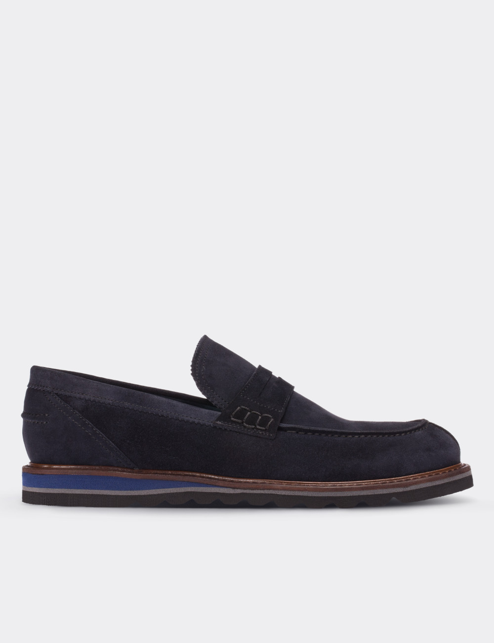 Navy Suede Leather Lace-up Shoes - 01148MLCVE04