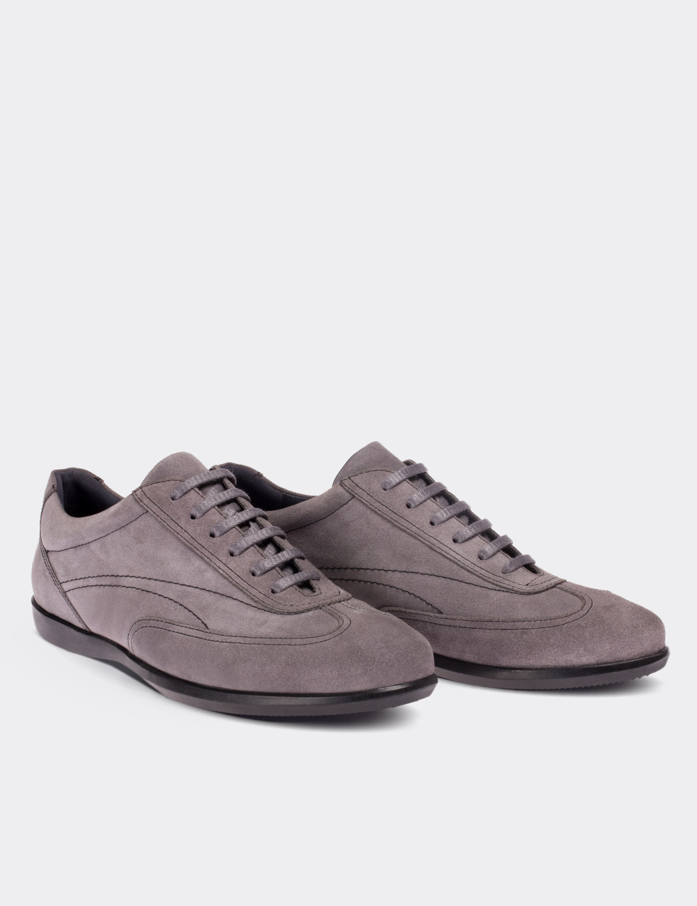 Gray Suede Leather Lace-up Shoes - 00321MGRIC02