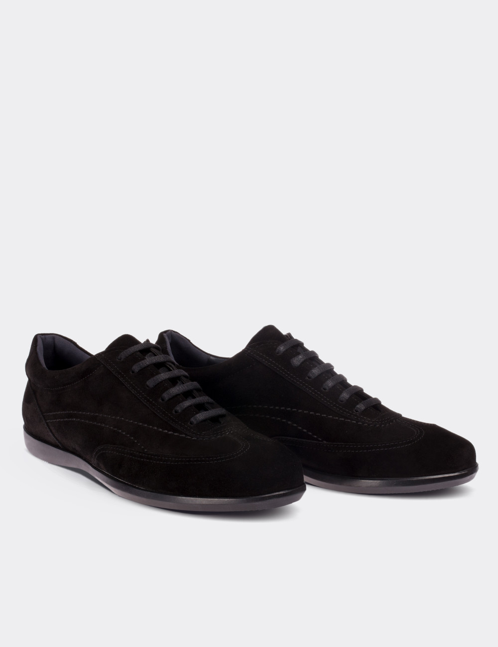 Black Suede Leather Lace-up Shoes - 00321MSYHC06