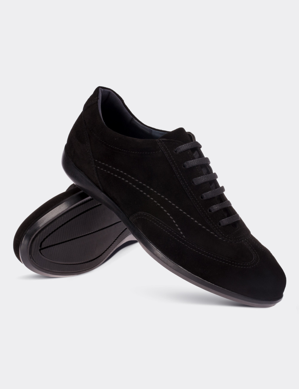 Black Suede Leather Lace-up Shoes - 00321MSYHC06