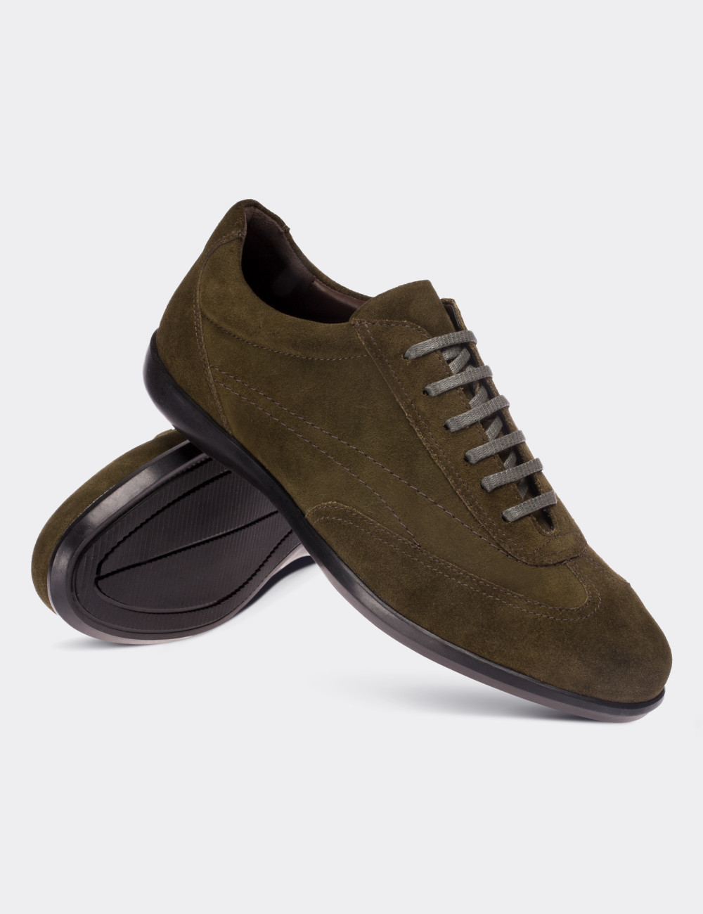 Green Suede Leather Lace-up Shoes - 00321MYSLC04