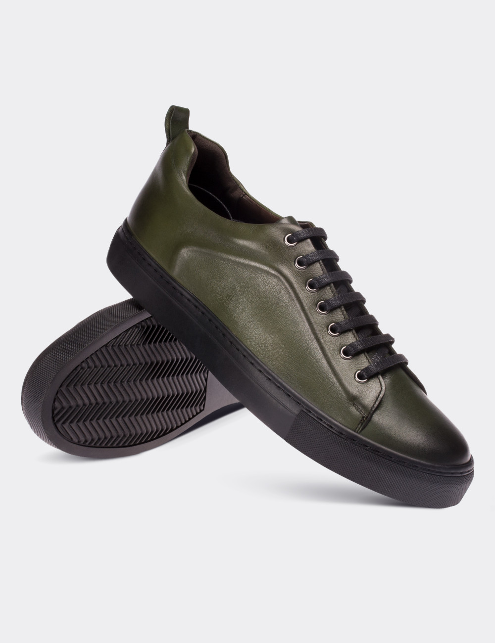 Green  Leather Sneakers - 01669MYSLC01