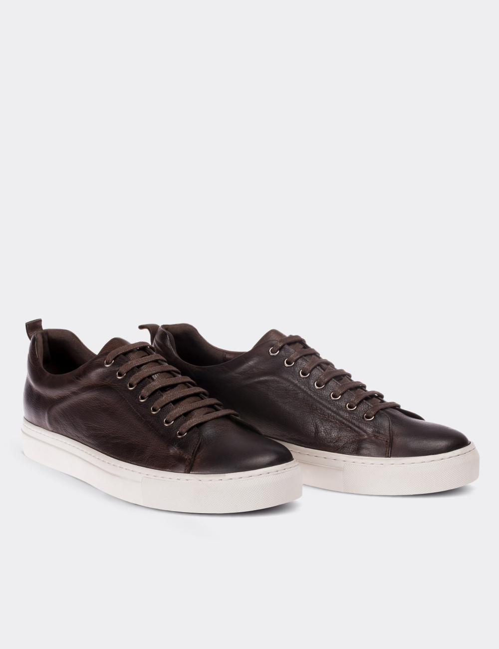 Brown  Leather  Sneakers - 01669MKHVC01