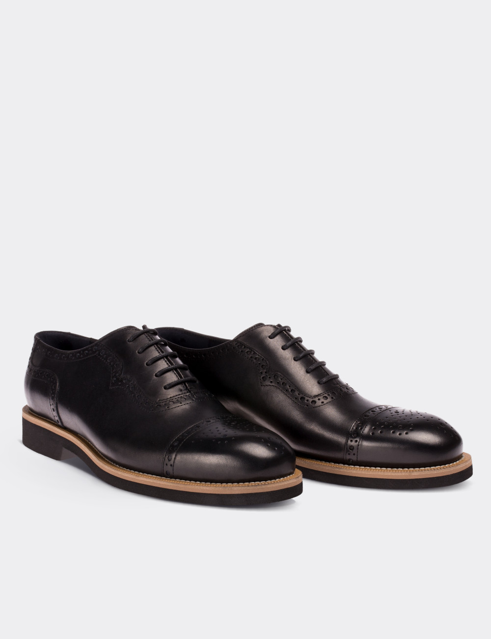 Black  Leather Lace-up Shoes - 01677MSYHE02