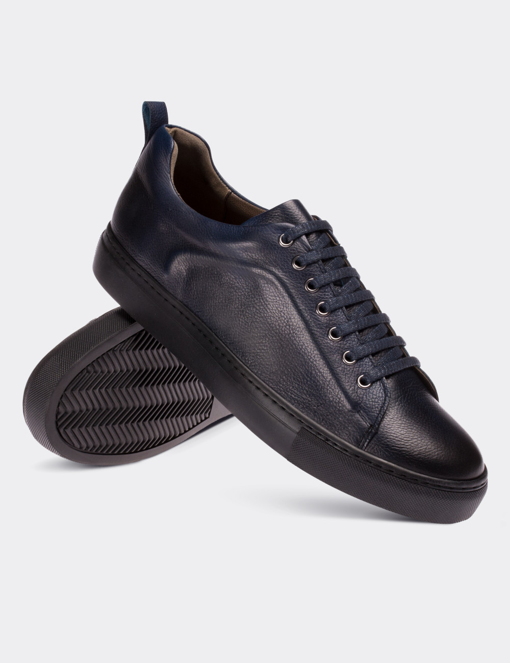 Navy  Leather Sneakers - 01669MLCVC02