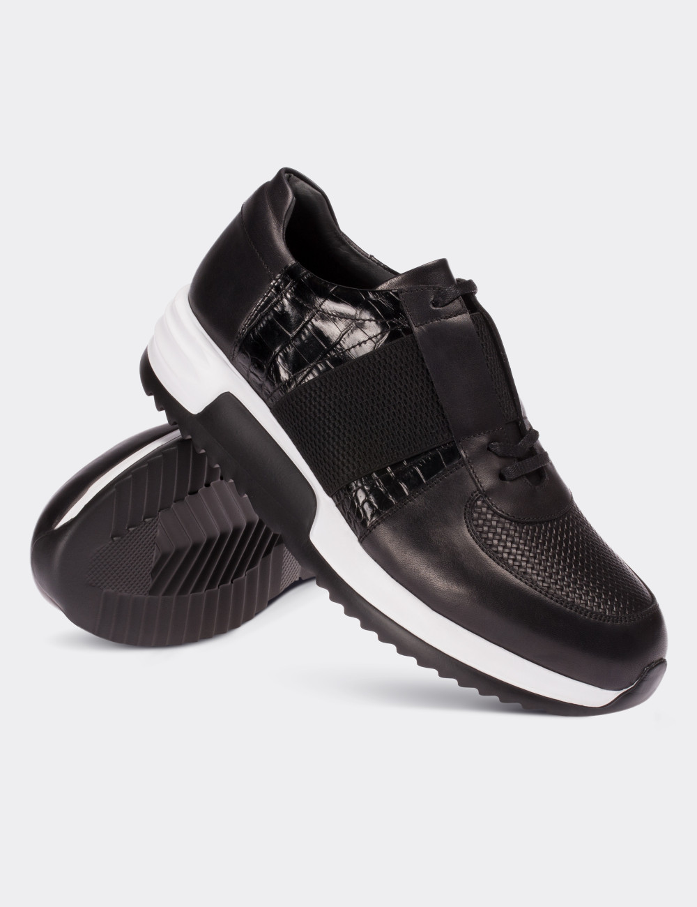 Black  Leather Sneakers - 01693MSYHE01