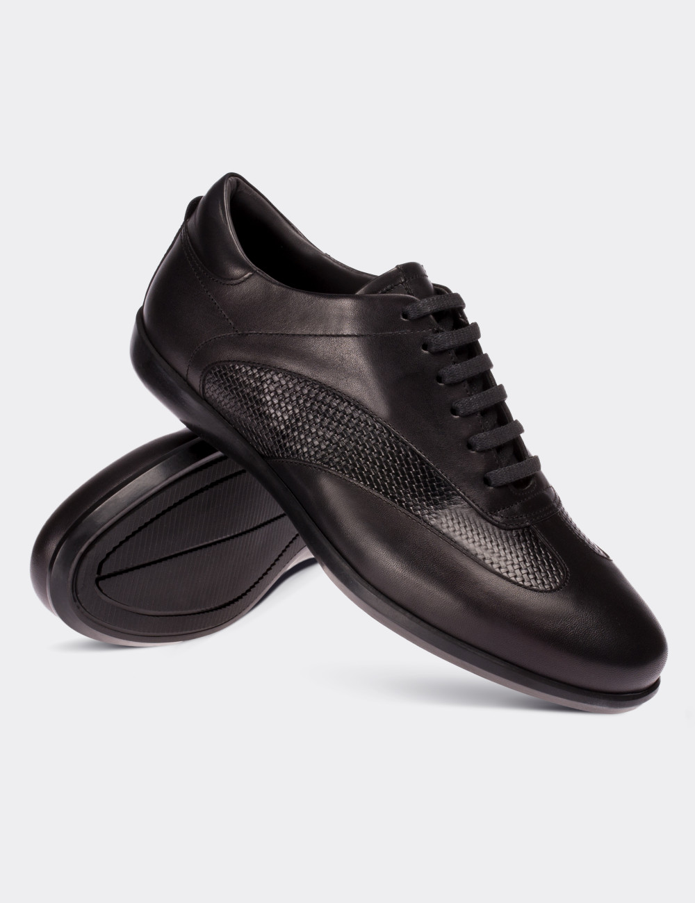 Black  Leather Lace-up Shoes - 01686MSYHC01