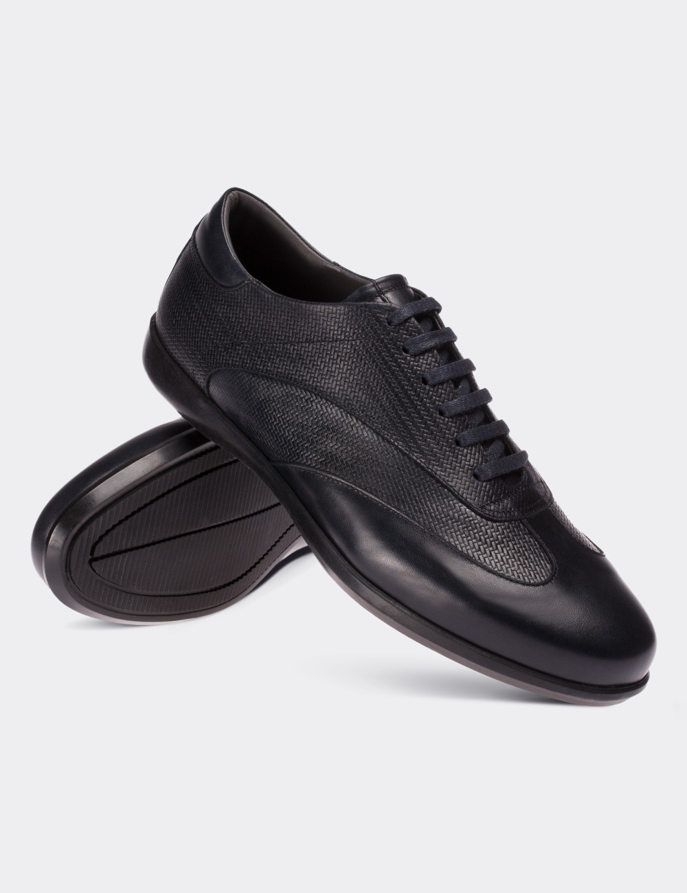 Navy  Leather Lace-up Shoes - 01686MLCVC02