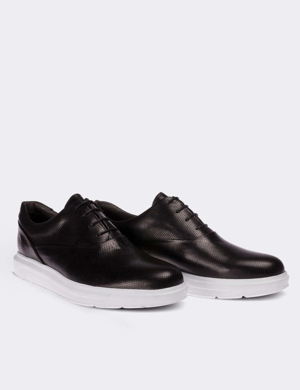 Black  Leather Lace-up Shoes - 01652MSYHP07