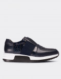 Navy  Leather Lace-up Shoes