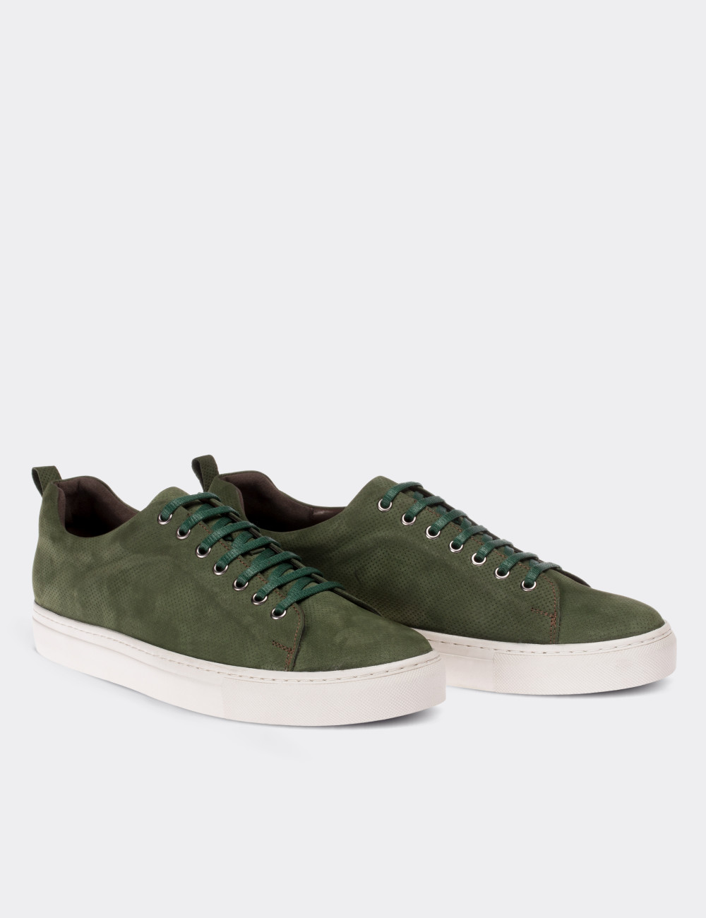 Green Nubuck Leather  Sneakers - 01669MYSLC06