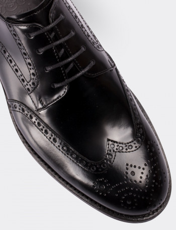 Black  Leather Oxford Shoes - 01696MSYHM02