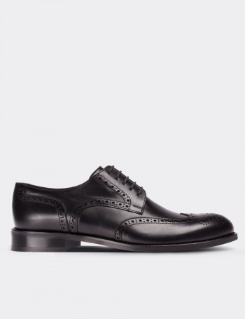Black  Leather Oxford Shoes - 01696MSYHM01