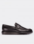 Black  Leather Loafers & Moccasins Shoes
