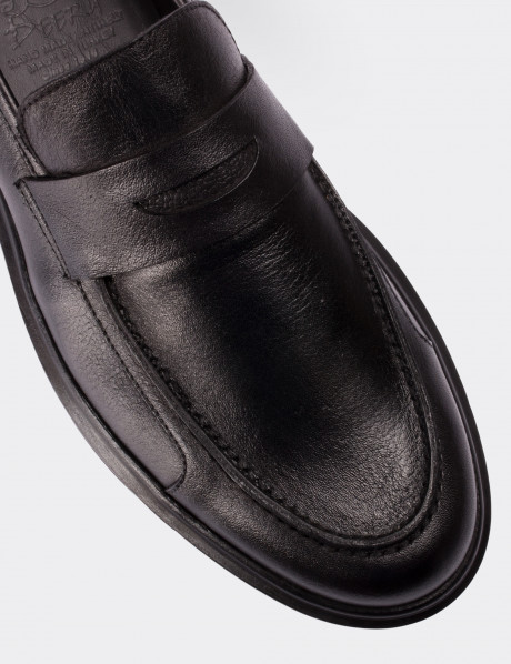 Black  Leather Loafers & Moccasins Shoes