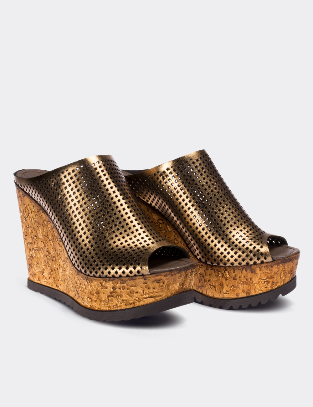 Copper  Leather Wedge Sandals - 02012ZBKRP01