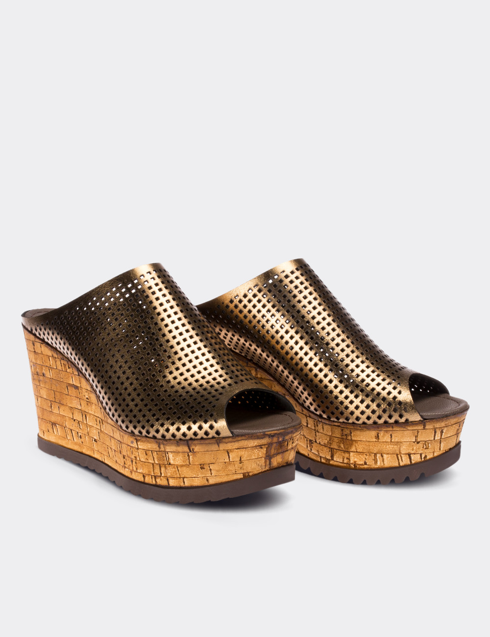 Copper  Leather Wedge Sandals - 02012ZBKRP02