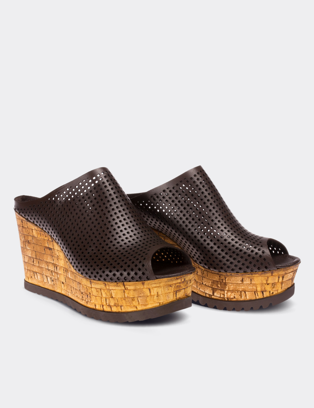 Black  Leather Wedge Sandals - 02012ZSYHP01