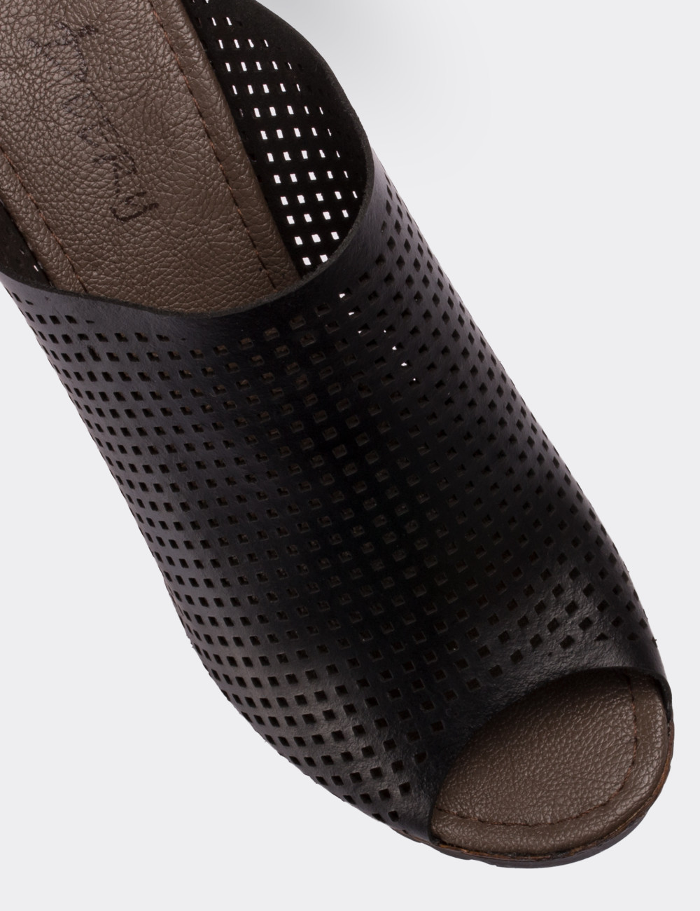 Black  Leather Wedge Sandals - 02012ZSYHP02