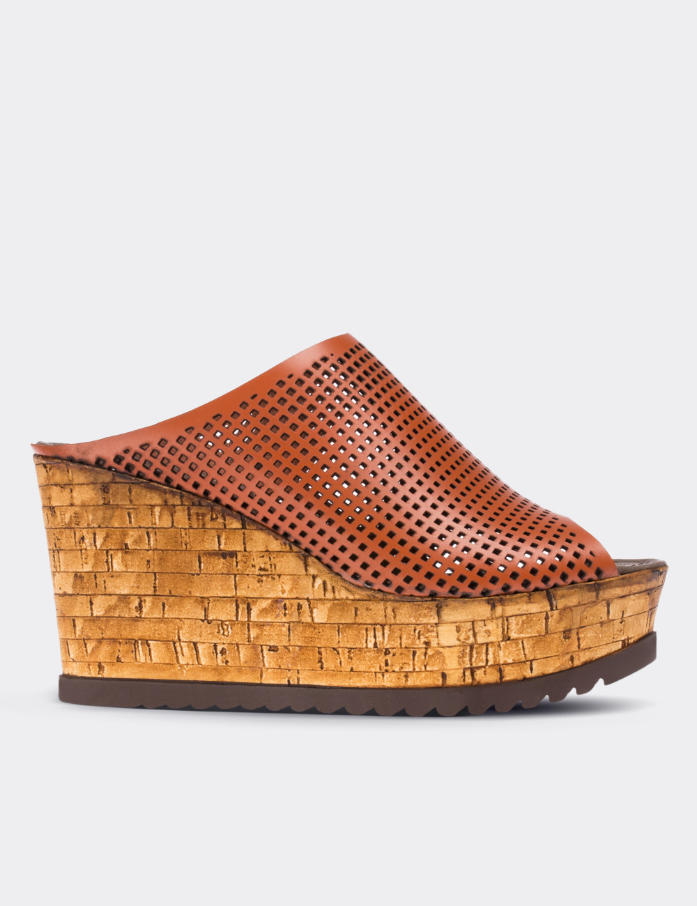 Tan  Leather Wedge Sandals - 02012ZTBAP01