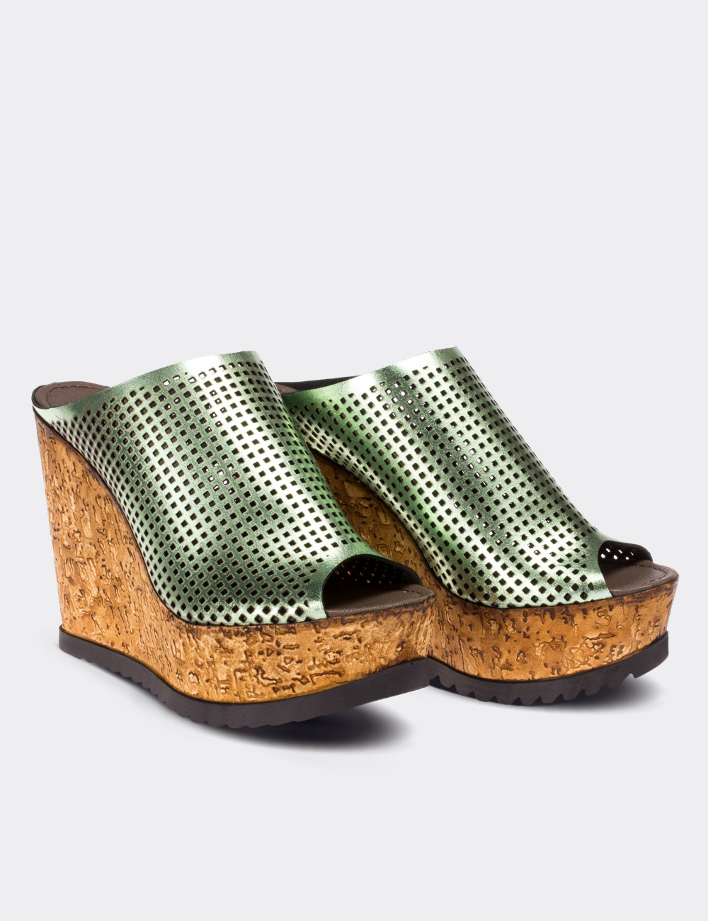Green  Leather Wedge Sandals - 02012ZYSLP01