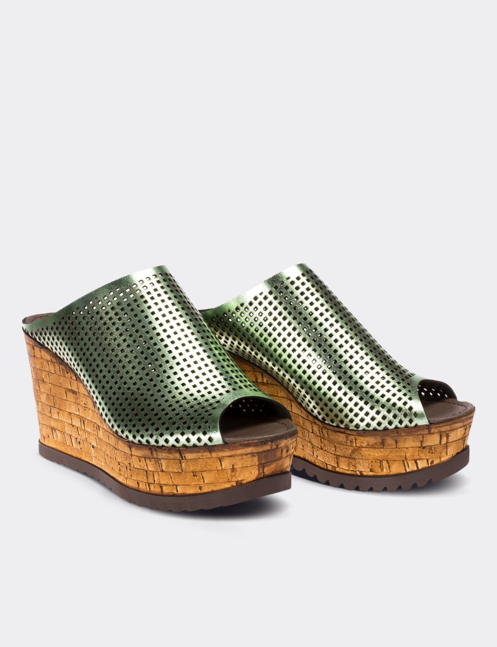 Green  Leather Wedge Sandals - 02012ZYSLP02
