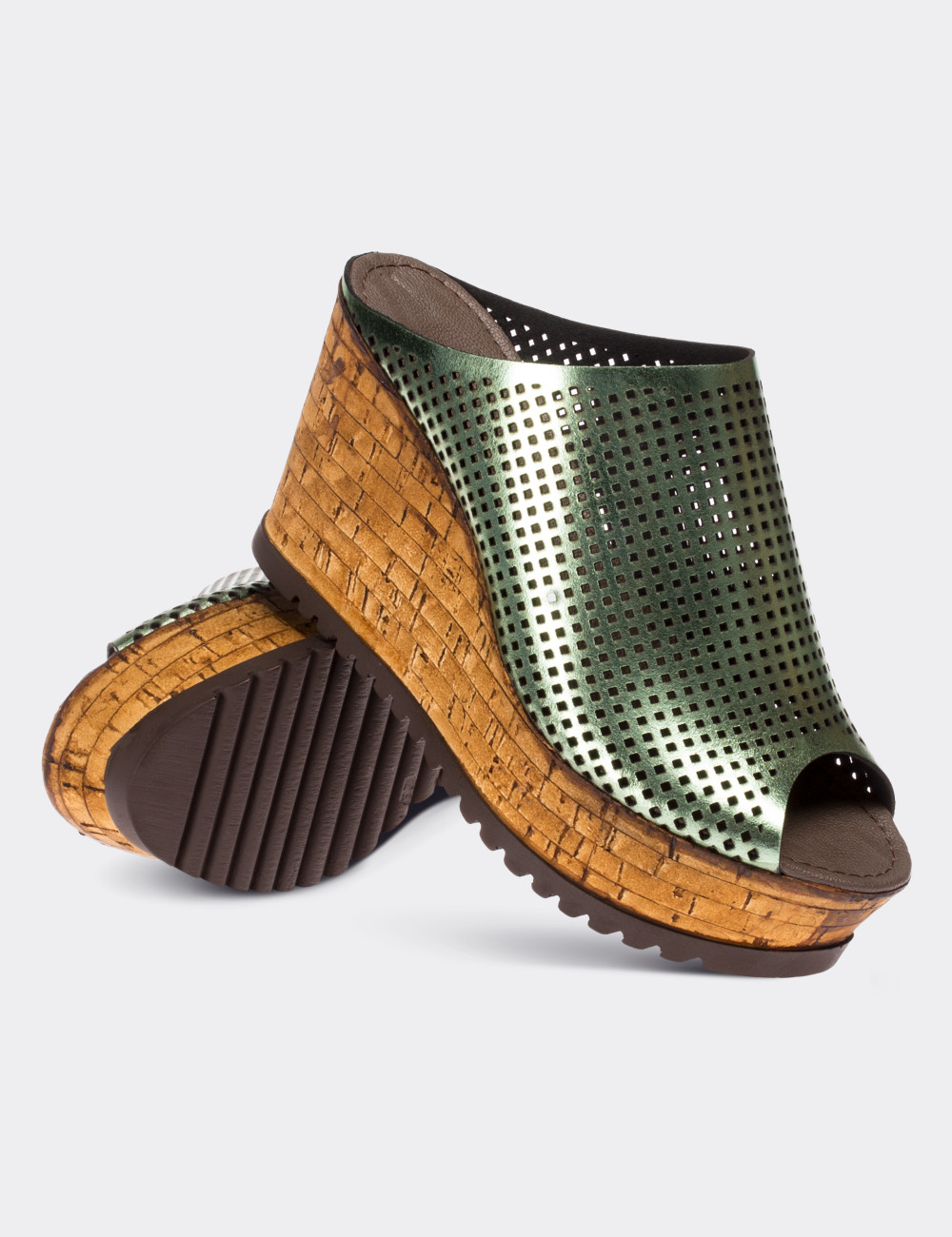 Green  Leather Wedge Sandals - 02012ZYSLP02