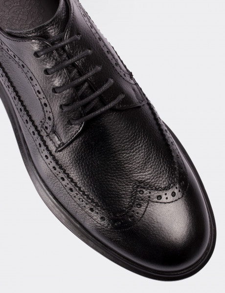 Black  Leather Comfort Lace-up Shoes