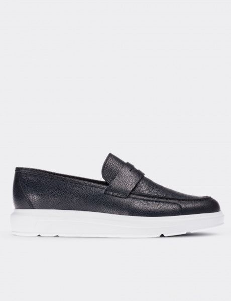 Navy  Leather Comfort Lace-up Shoes