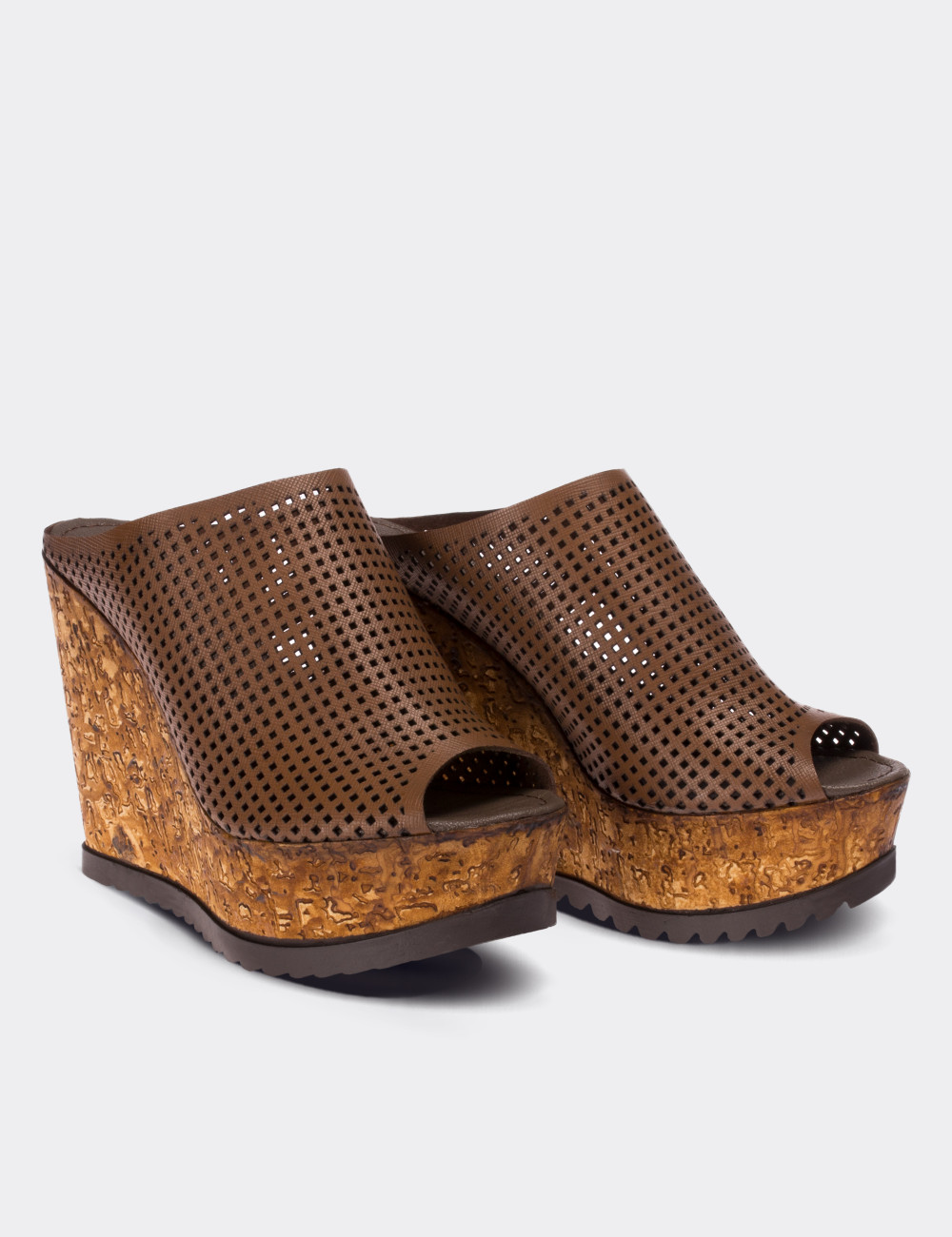 Tan  Leather Wedge Sandals - 02012ZTBAP03