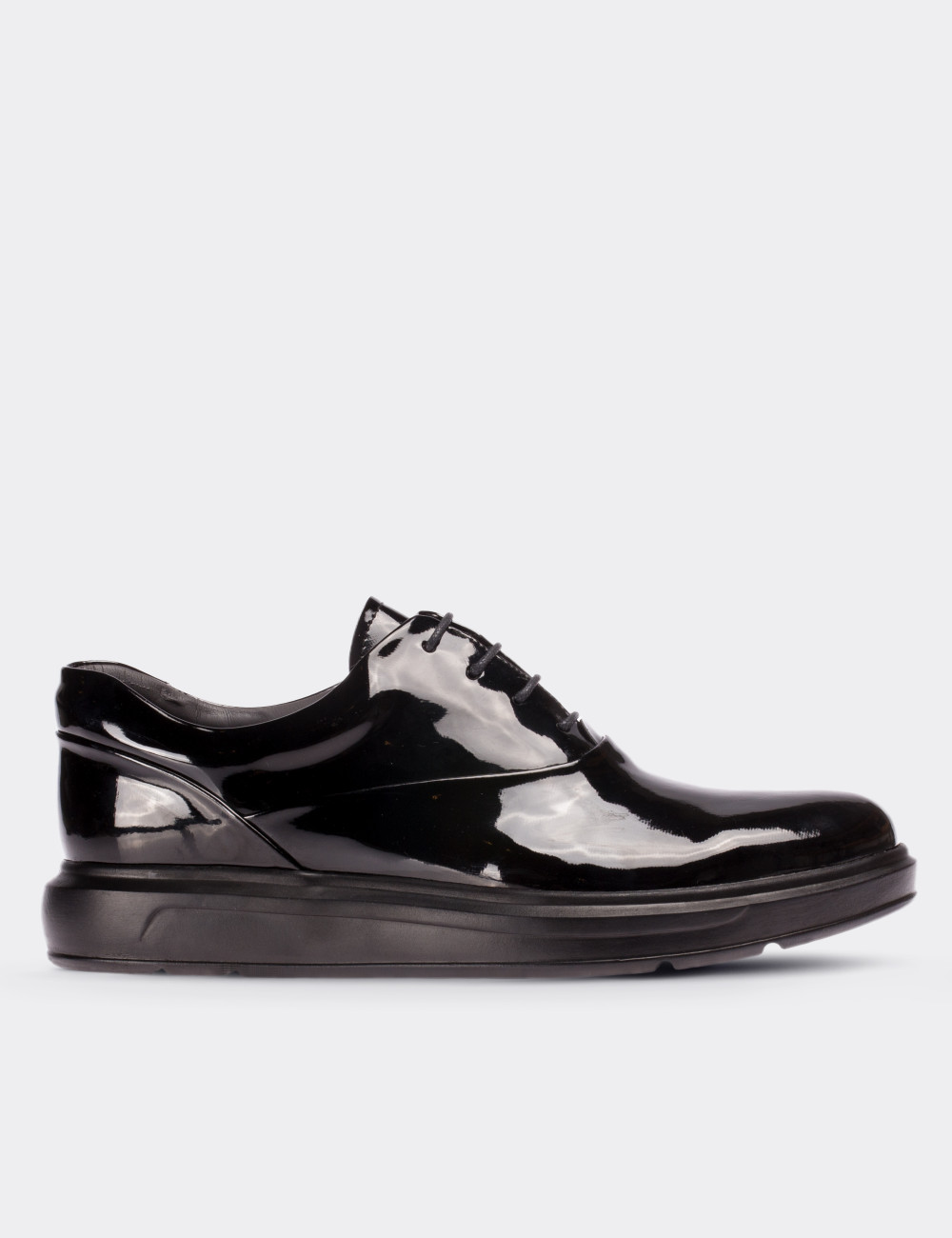 Black Patent Leather Comfort Lace-up Shoes - 01652MSYHP13