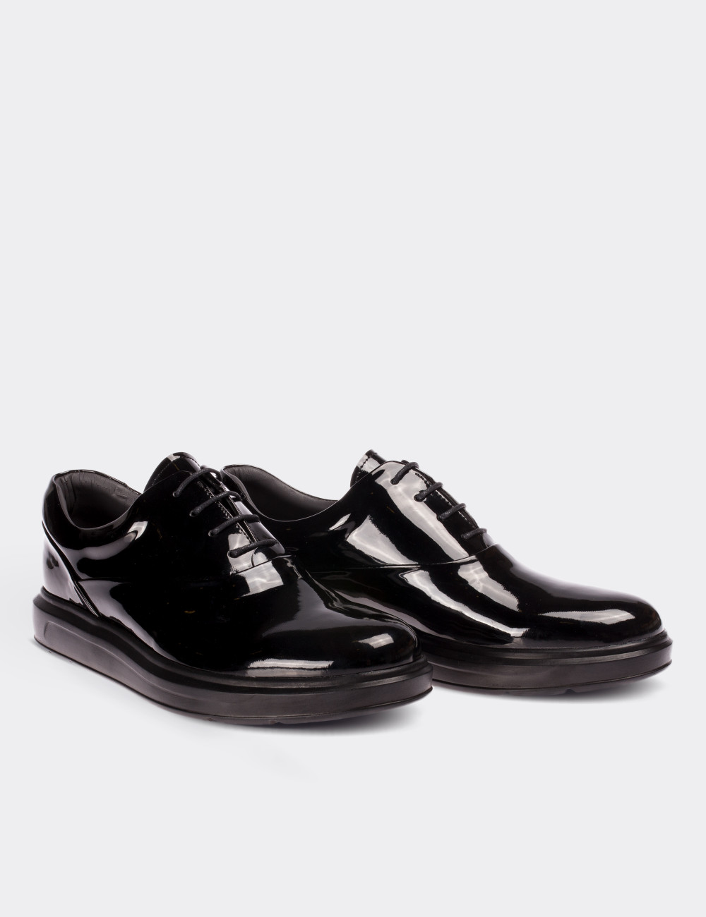 Black Patent Leather Comfort Lace-up Shoes - Deery
