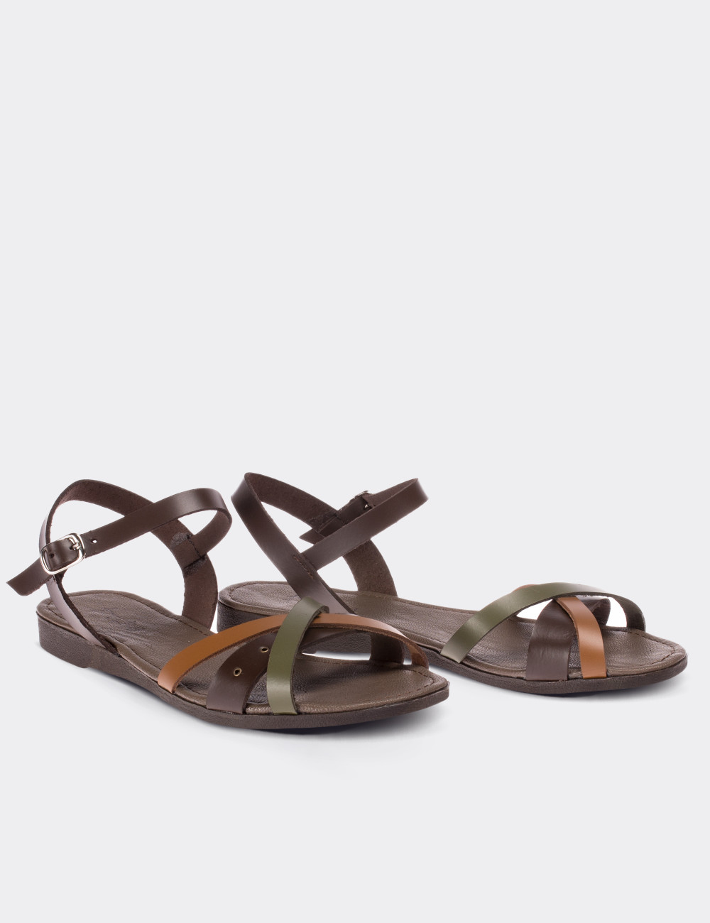 Brown  Leather  Sandals - 02015ZKHVC02