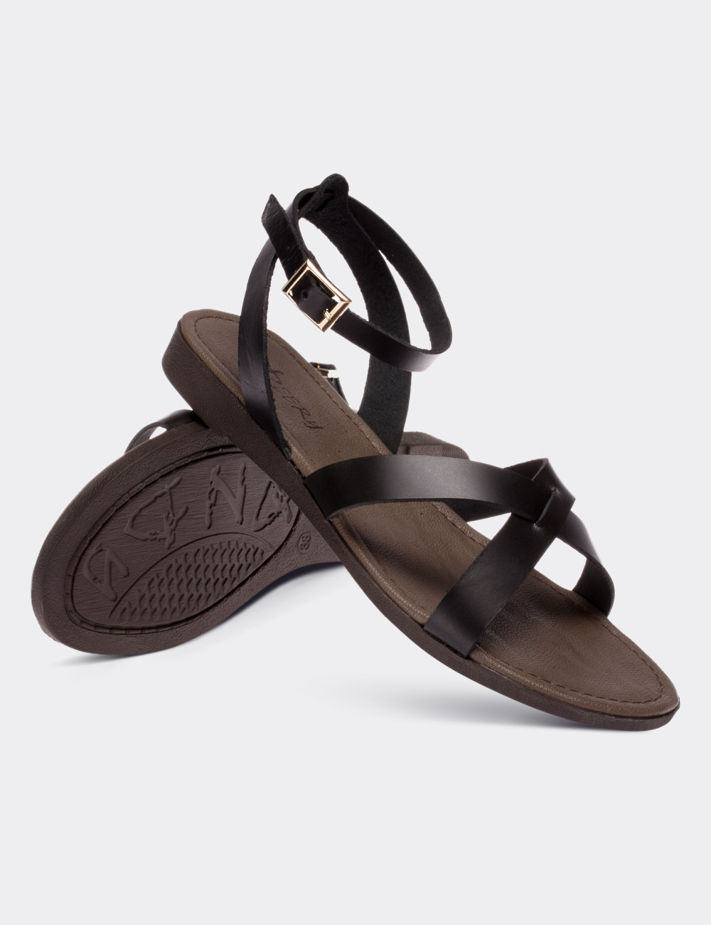 Black  Leather Sandals - 02013ZSYHC01